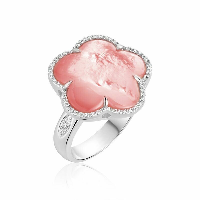Pink Mother of Pearl & Diamond Flower Ring White Gold Pink Mother of Pearl & Diamond Flower Ring White Gold