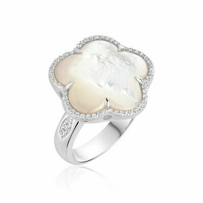 White Mother of Pearl & Diamond Flower Ring White Gold White Mother of Pearl & Diamond Flower Ring White Gold