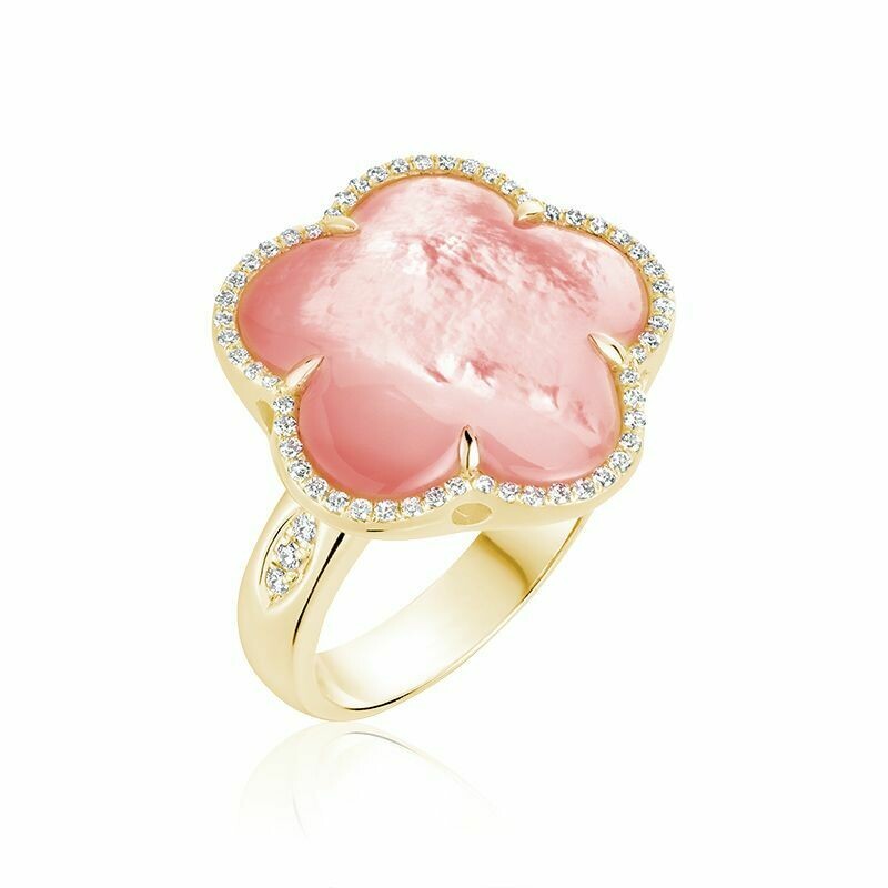 Pink Mother of Pearl & Diamond Flower Ring Yellow Gold Pink Mother of Pearl & Diamond Flower Ring Yellow Gold