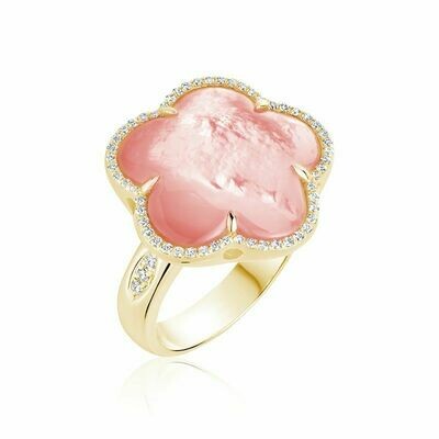 Pink Mother of Pearl & Diamond Flower Ring Yellow Gold Pink Mother of Pearl & Diamond Flower Ring Yellow Gold
