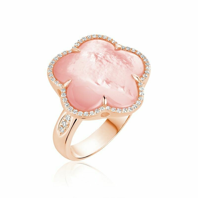 Pink Mother of Pearl & Diamond Flower Ring Rose Gold Pink Mother of Pearl & Diamond Flower Ring Rose Gold