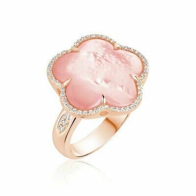 Pink Mother of Pearl & Diamond Flower Ring Rose Gold Pink Mother of Pearl & Diamond Flower Ring Rose Gold