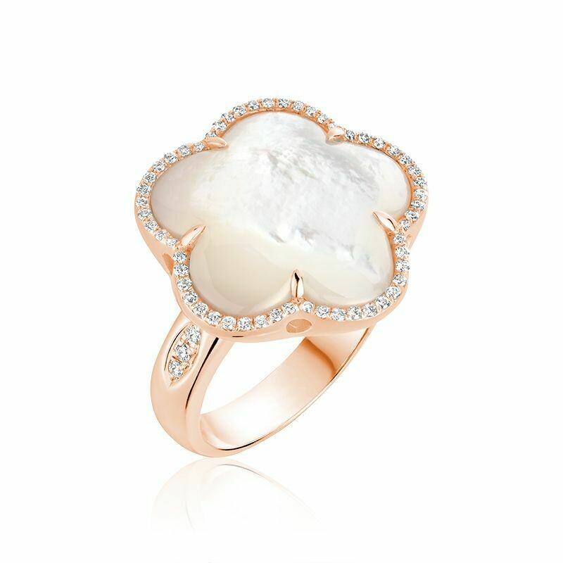 White Mother of Pearl & Diamond Flower Ring Rose Gold White Mother of Pearl & Diamond Flower Ring Rose Gold