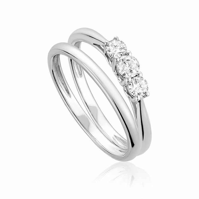 Three Stone Diamond Engagement Ring Set 10KT White Gold 0.35CTDI
