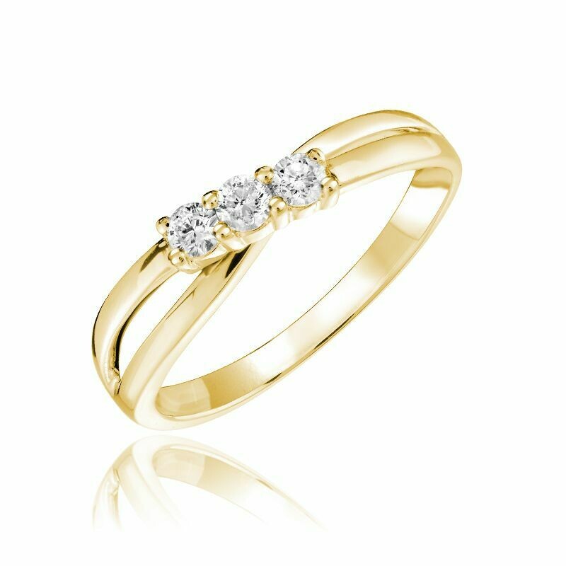 Three Stone Solitaire Fashion Ring Yellow Gold Three Stone Solitaire Fashion Ring Yellow Gold