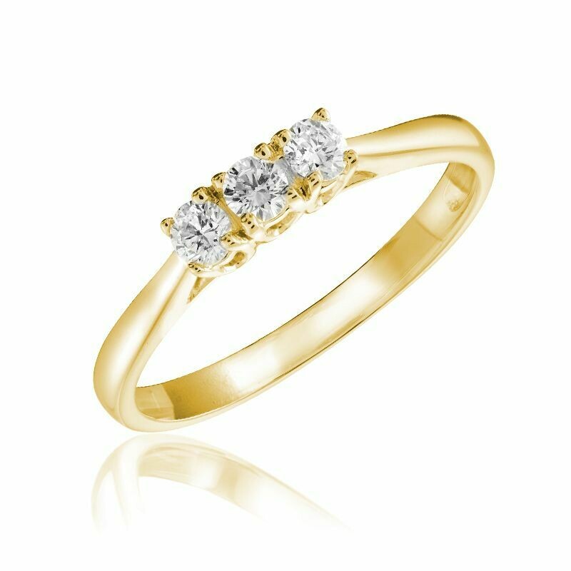 Three Stone Diamond Ring 10KT Yellow Gold 0.17CTDI