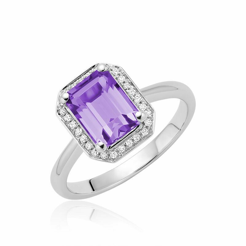 Amethyst &amp; Diamond Emerald Cut Ring