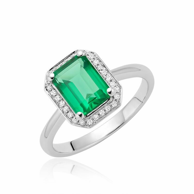 Created Emerald &amp; Diamond Emerald Cut Ring