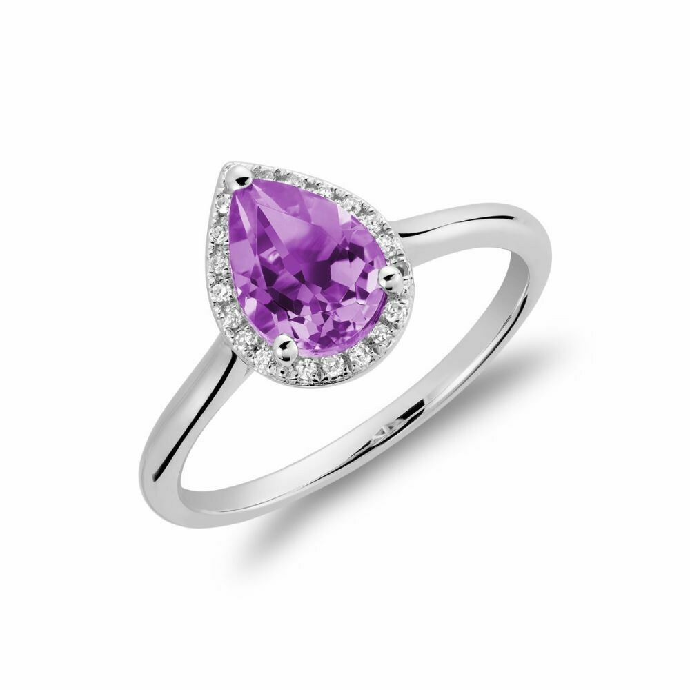 Amethyst &amp; Diamond Pear Shape Ring