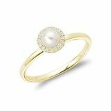 Freshwater Pearl &amp; Diamond Ring 5MM Yellow Gold