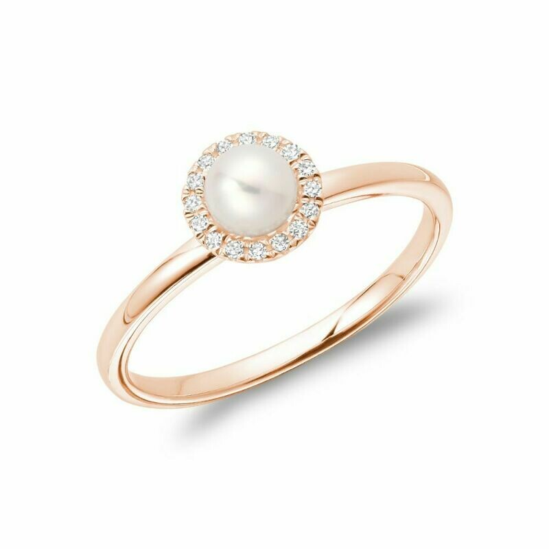 Freshwater Pearl & Diamond Ring 5MM Rose Gold Freshwater Pearl & Diamond Ring 5MM Rose Gold