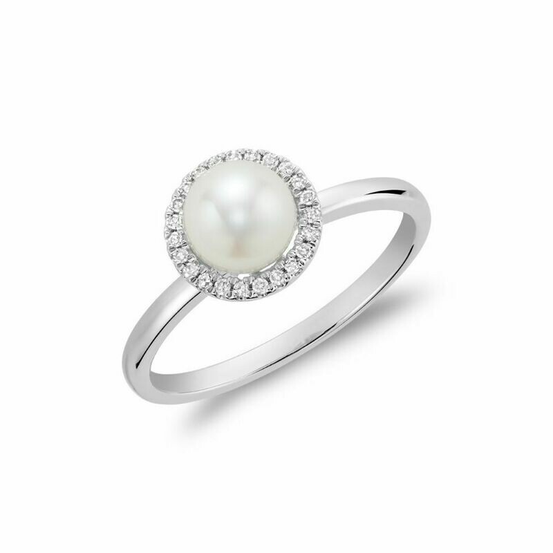 Freshwater Pearl & Diamond Ring 6MM White Gold Freshwater Pearl & Diamond Ring 6MM White Gold