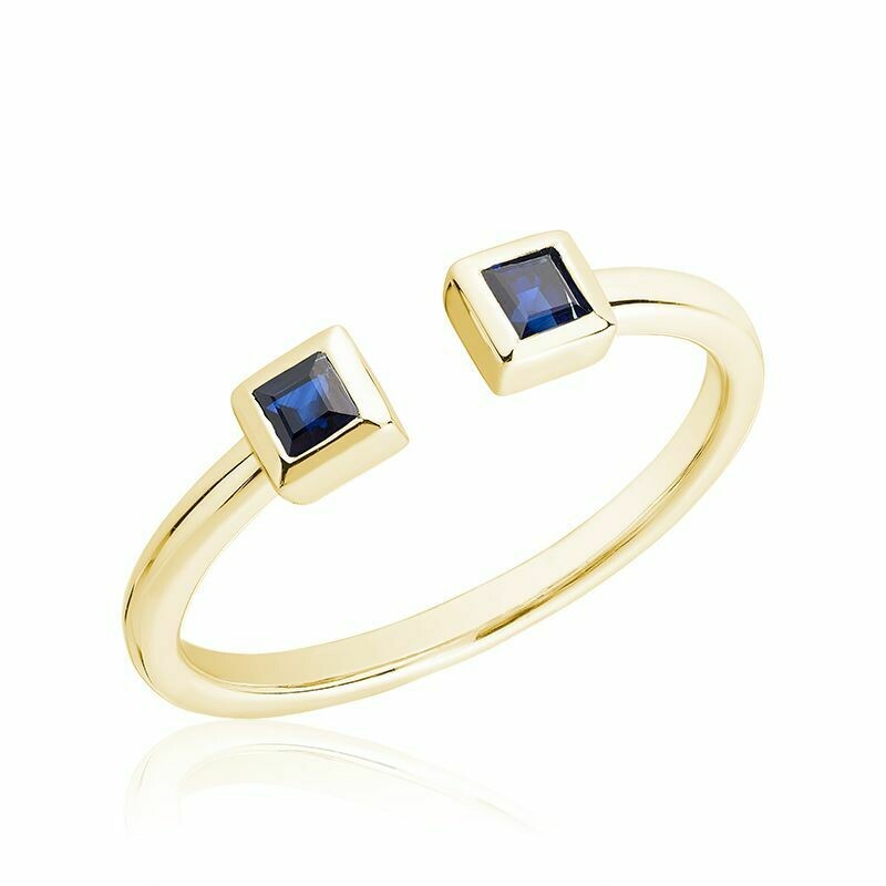 Split Open Shank Blue Sapphire Yellow Gold