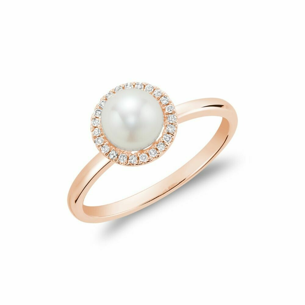 Freshwater Pearl &amp; Diamond Ring 6MM Rose Gold