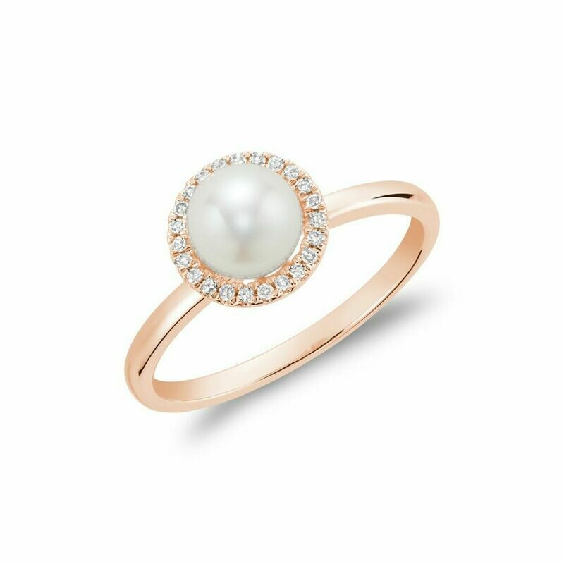 Freshwater Pearl & Diamond Ring 6MM Rose Gold Freshwater Pearl & Diamond Ring 6MM Rose Gold