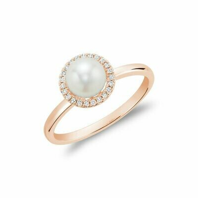 Freshwater Pearl & Diamond Ring 6MM Rose Gold Freshwater Pearl & Diamond Ring 6MM Rose Gold