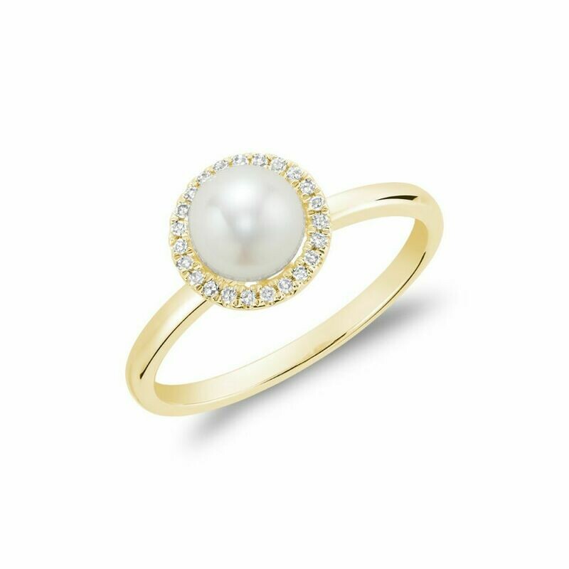 Freshwater Pearl & Diamond Ring 6MM Yellow Gold Freshwater Pearl & Diamond Ring 6MM Yellow Gold