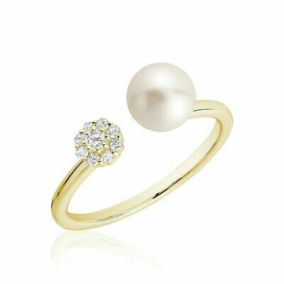Open Pearl Ring with Cluster Setting Diamonds Yellow Gold Open Pearl Ring with Cluster Setting Diamonds Yellow Gold