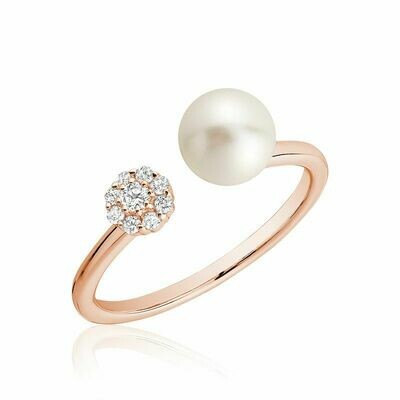 Open Pearl Ring with Cluster Setting Diamonds Rose Gold Open Pearl Ring with Cluster Setting Diamonds Rose Gold