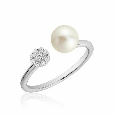 Open Pearl Ring with Cluster Setting Diamonds White Gold Open Pearl Ring with Cluster Setting Diamonds White Gold