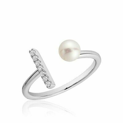 Open Pearl Ring with Diamonds White Gold Open Pearl Ring with Diamonds White Gold
