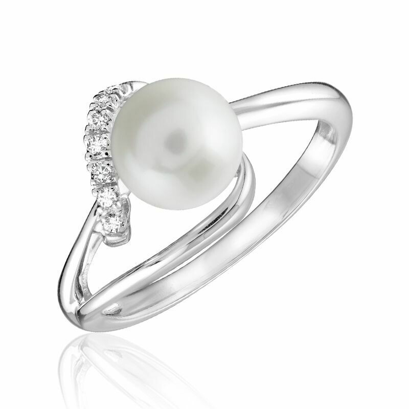 Cultured Freshwater Pearl &amp; Diamond Ring White Gold