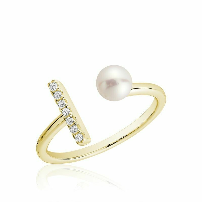Open Pearl Ring with Diamonds Yellow Gold Open Pearl Ring with Diamonds Yellow Gold