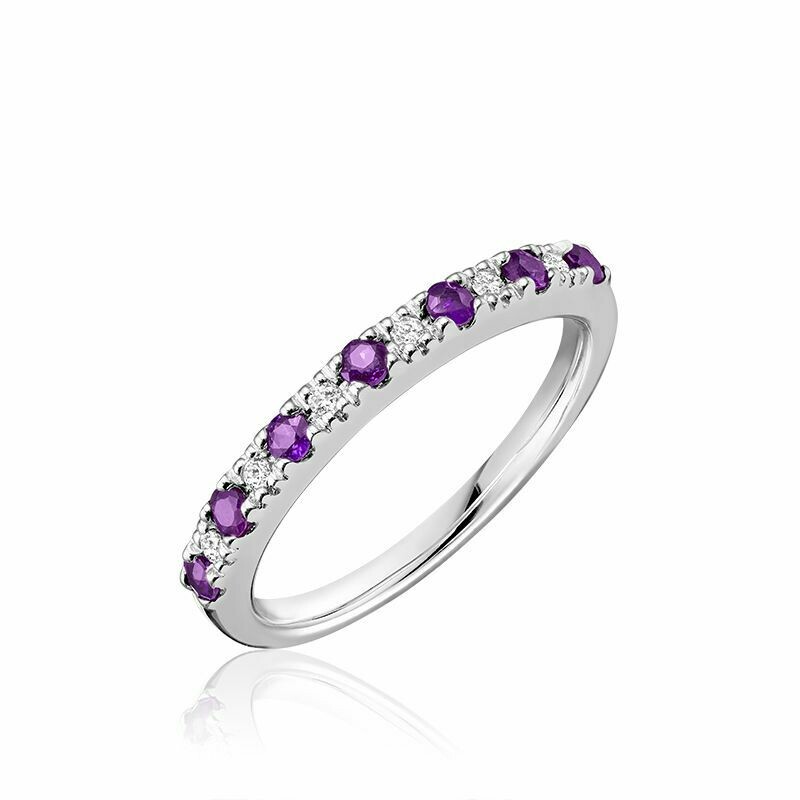 Pave Semi Eternity Amethyst &amp; Diamond Ring