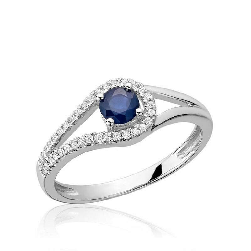 Split Shank Blue Sapphire &amp; Diamond Ring White Gold