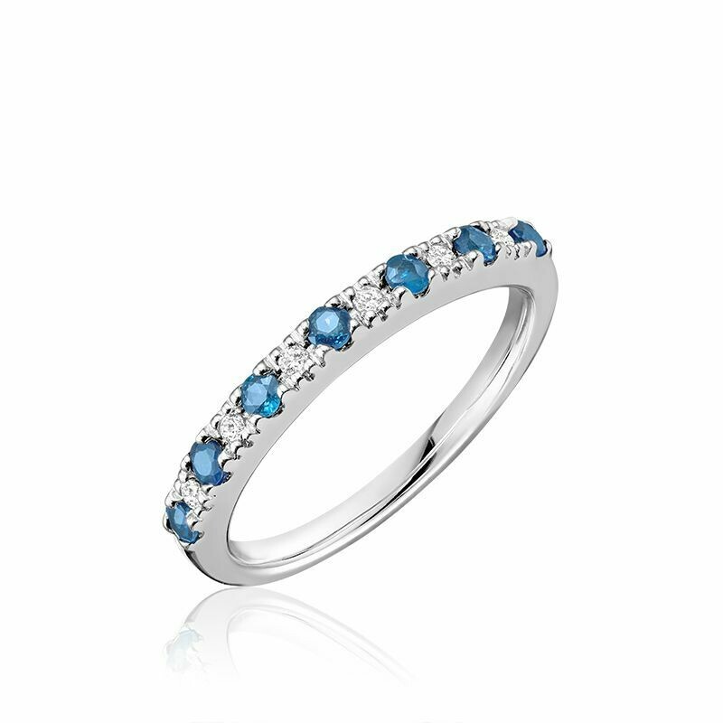 Pave Semi Eternity Blue Topaz &amp; Diamond Ring