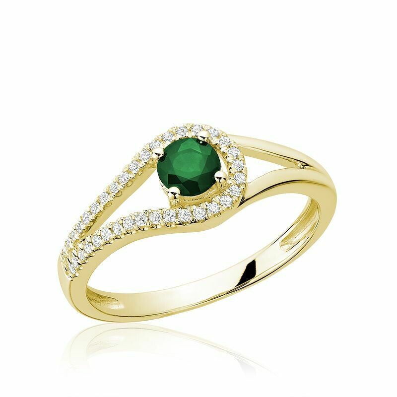 Split Shank Emerald &amp; Diamond Ring Yellow Gold