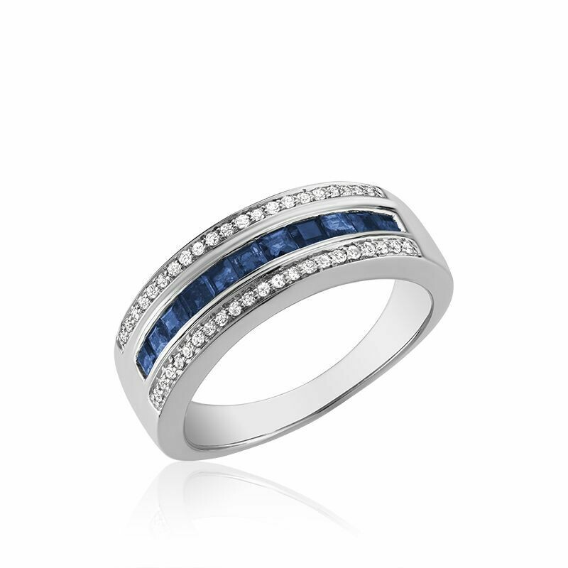 Blue Sapphire &amp; Diamond Ring White Gold