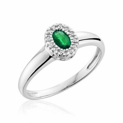 Oval Emerald & Diamond Halo Ring White Gold Oval Emerald & Diamond Halo Ring White Gold