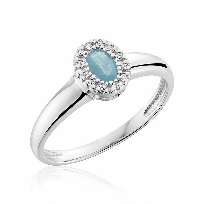 Oval Aquamarine &amp; Diamond Halo Ring White Gold