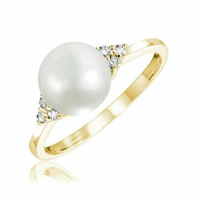 Cultured Freshwater Pearl & Diamond Ring Yellow Gold Cultured Freshwater Pearl & Diamond Ring Yellow Gold