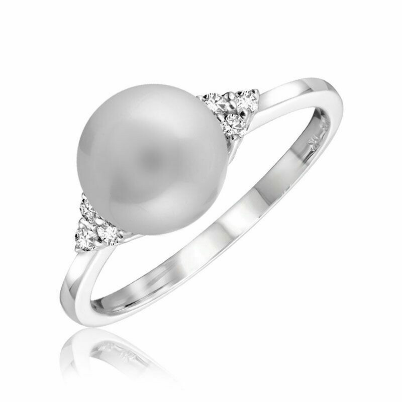 Grey Pearl & Diamond Ring White Gold Grey Pearl & Diamond Ring White Gold