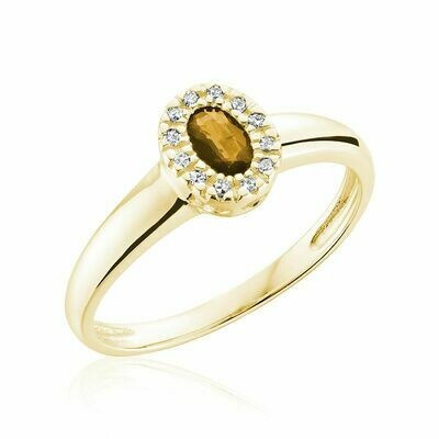 Oval Citrine  &amp; Diamond Halo Ring Yellow Gold