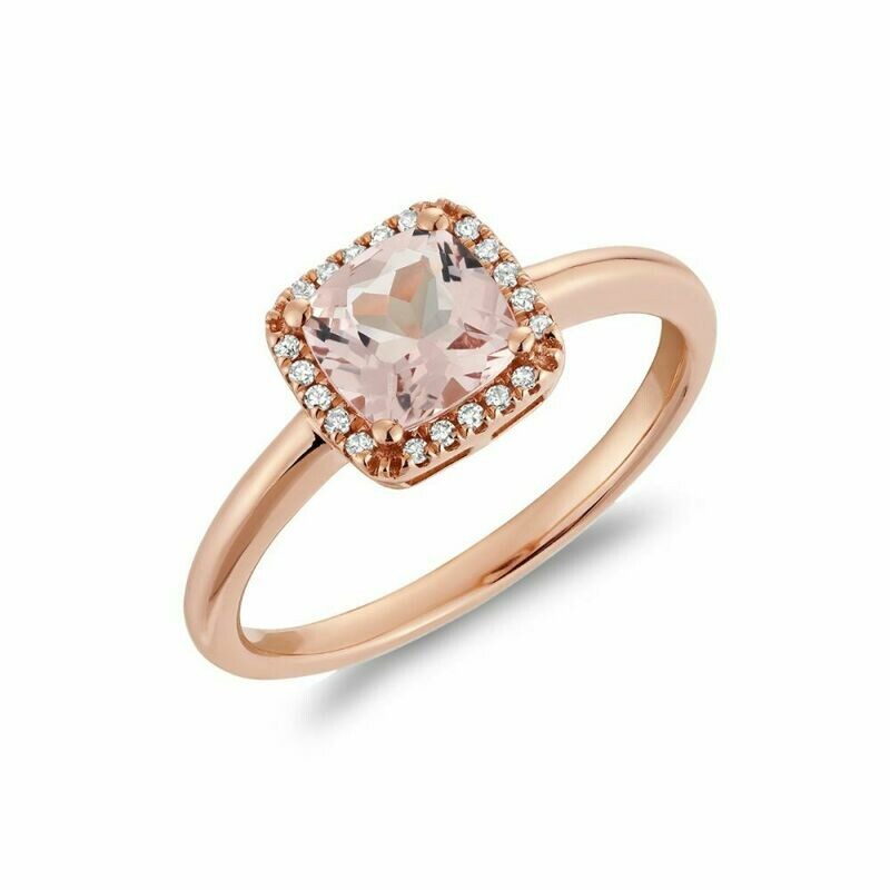 Cushion Cut Morganite &amp; Diamond Halo Ring Rose Gold