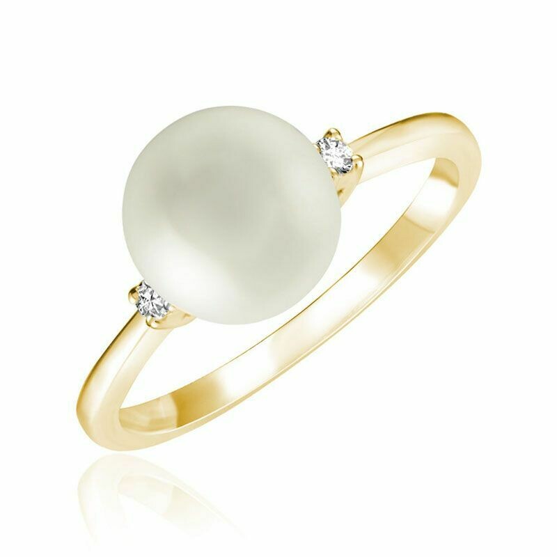 Cultured Freshwater Pearl &amp; Diamond Ring Yellow Gold