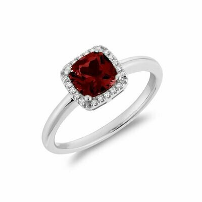 Cushion Cut Garnet & Diamond Halo Ring White Gold Cushion Cut Garnet & Diamond Halo Ring White Gold
