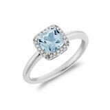 Cushion Cut Sky Blue Topaz &amp; Diamond Halo Ring White Gold