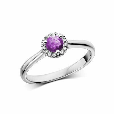 Amethyst &amp; Diamond Halo Ring White Gold