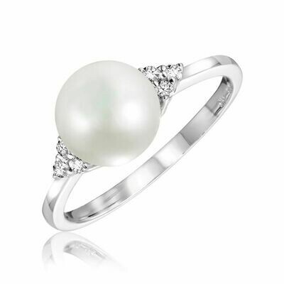 Cultured Freshwater Pearl & Diamond Ring White Gold Cultured Freshwater Pearl & Diamond Ring White Gold