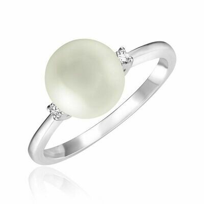 Cultured Freshwater Pearl & Diamond Ring White Gold Cultured Freshwater Pearl & Diamond Ring White Gold