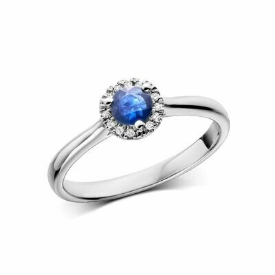 Blue Sapphire & Diamond Halo Ring White Gold Blue Sapphire & Diamond Halo Ring White Gold