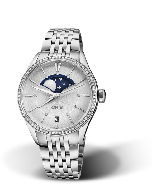Oris Artelier Grande Lune, Date Diamonds Silver Dial 36MM Automatic