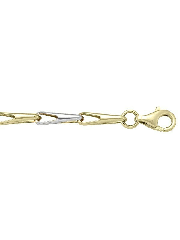 White &amp; Yellow Gold Two Tone Hollow Fancy Round Link Chain 18KT