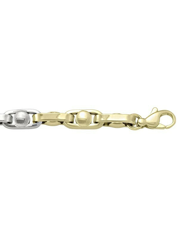 White &amp; Yellow Gold Two Tone Hollow Fancy Round Link Chain 18KT