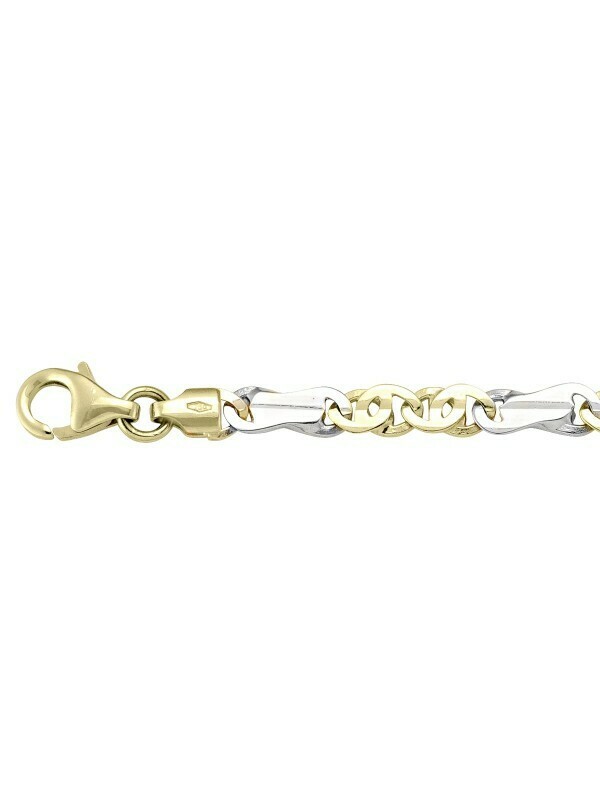 White &amp; Yellow Gold Two Tone Solid Flat Fancy Link Bracelet 18KT