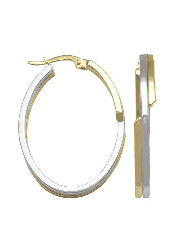 White &amp; Yellow Gold Two Tone Oval Fancy Hoop Earring 14KT